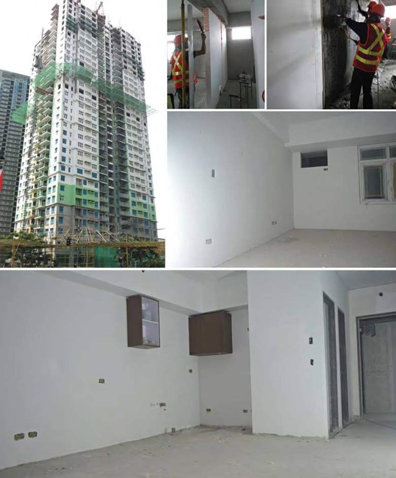 High-rise tower and finished plastered rooms